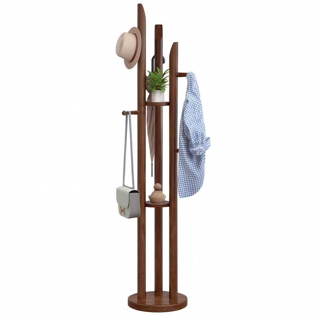 Lagom Halo Solid Wood Coat Stand, Walnut image 1