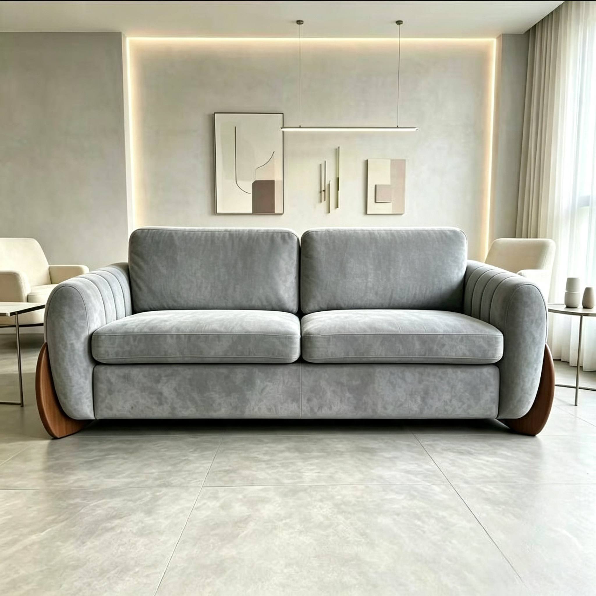 Luna Curved Arm Sofa - Mist Grey