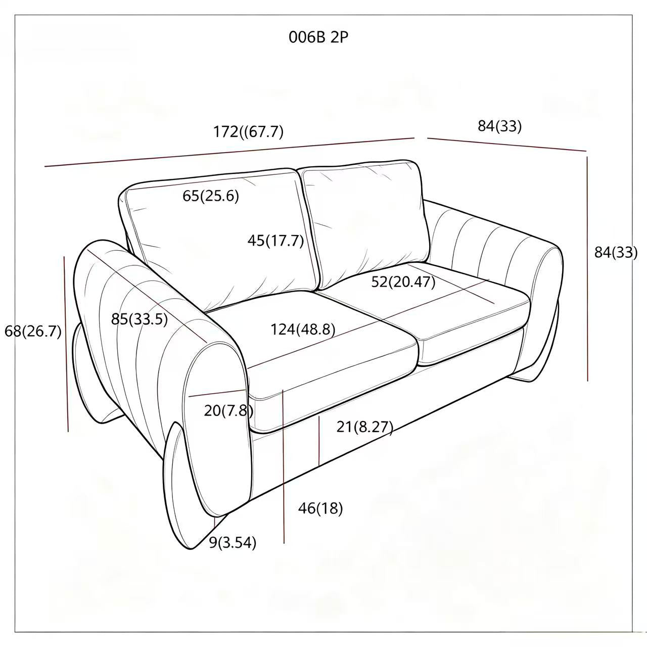 Luna Curved Arm Sofa -Ivory White