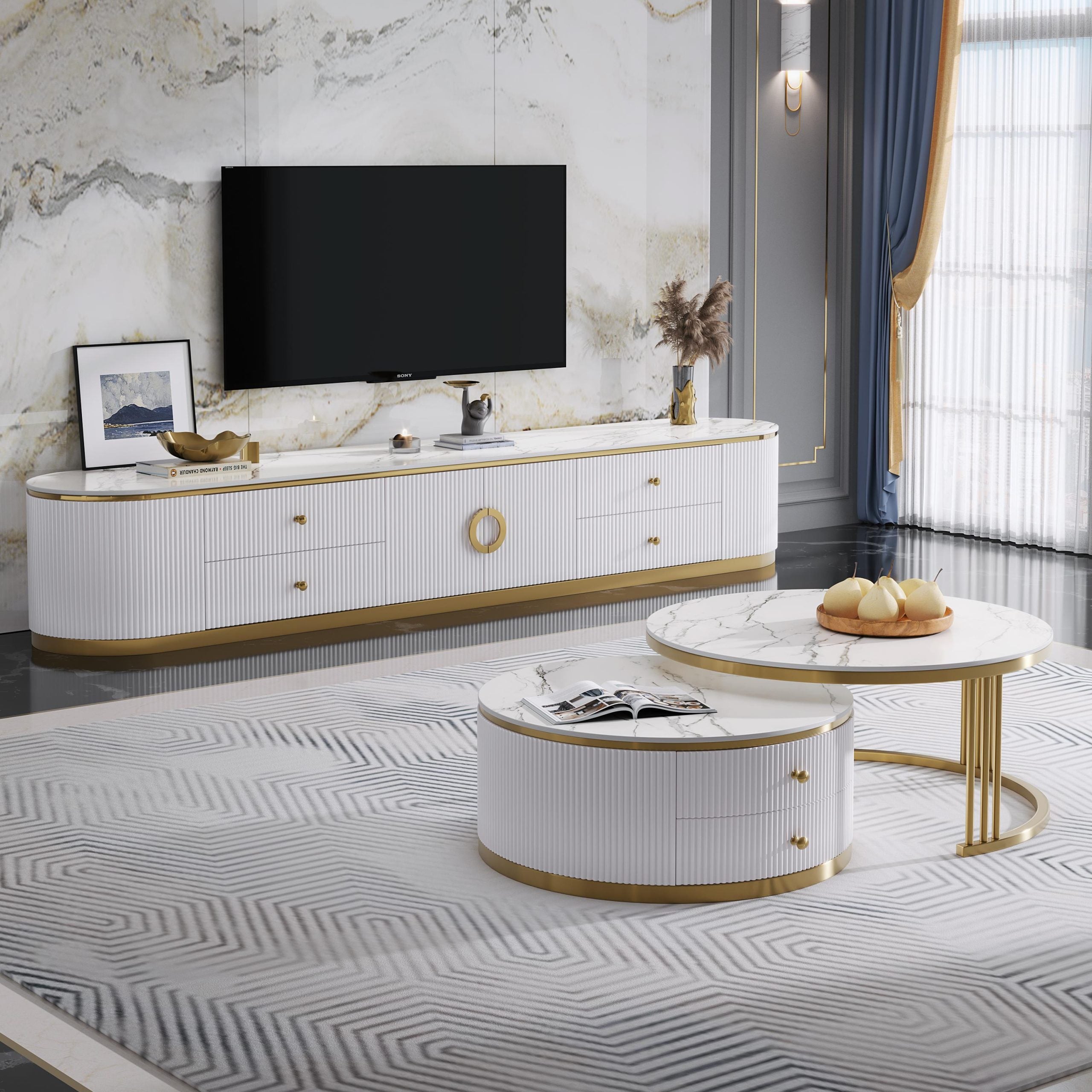 Valente Marble Entertainment & Coffee Table Set image 1