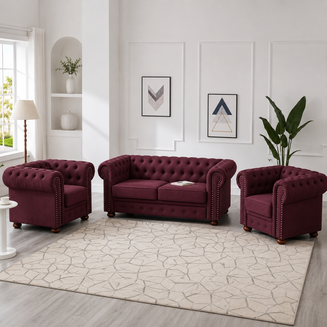 Madison Chesterfield Sofa, Burgundy