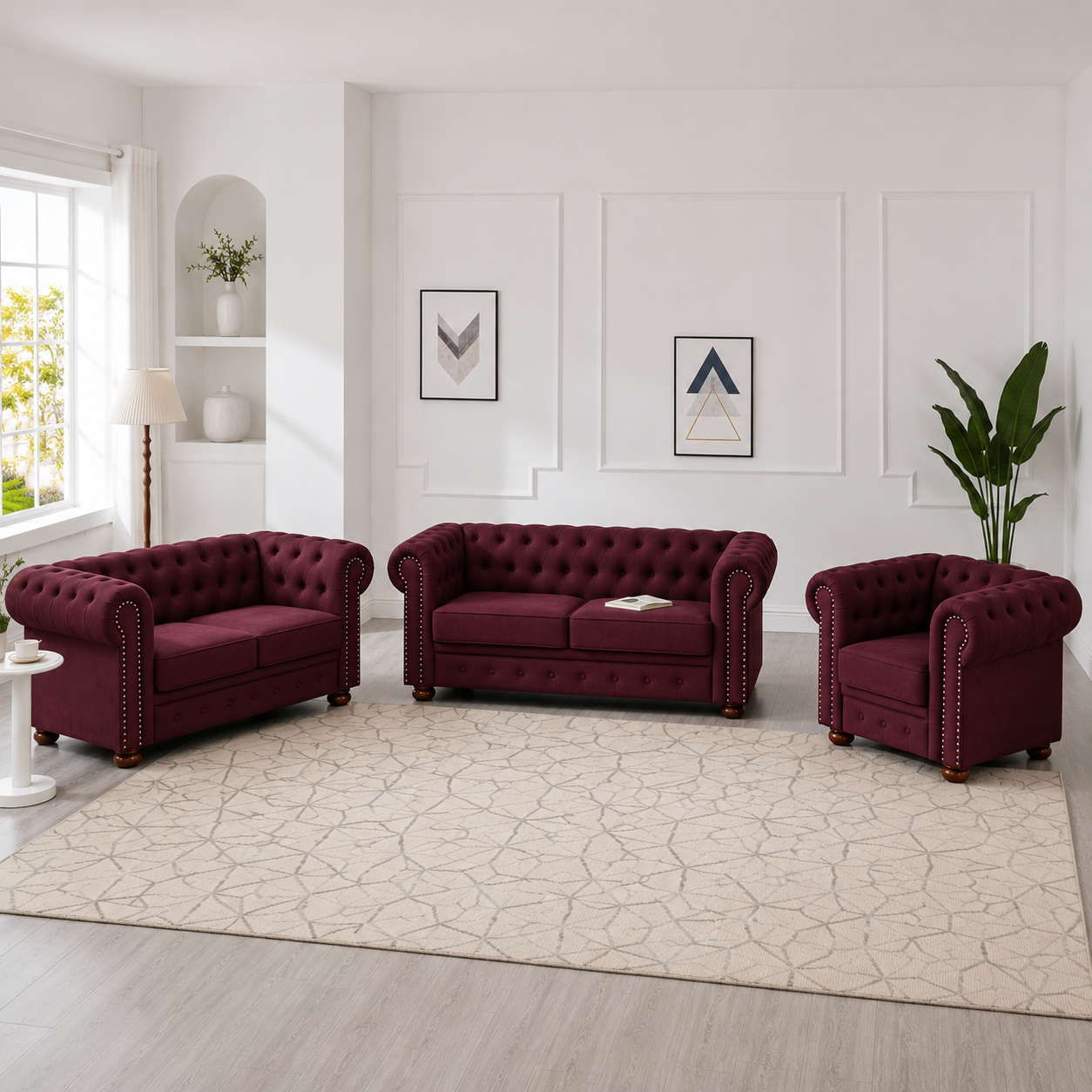 Madison Chesterfield Sofa, Burgundy