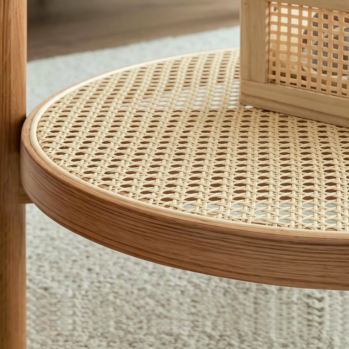 Lagom Sora Solid Wood, Glass & Rattan Nesting Coffee Table  - Wood
