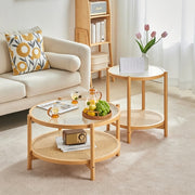 Lagom Sora Solid Wood, Glass & Rattan Nesting Coffee Table  - Wood