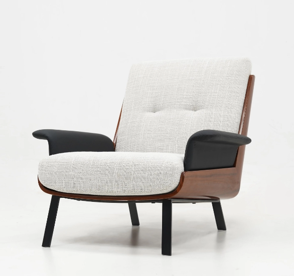 Alden Modern Bentwood Upholstered Lounge Chair with Metal Legs