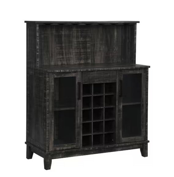 Charcoal Bar Cabinet with Wine Rack and Glass Doors image 3