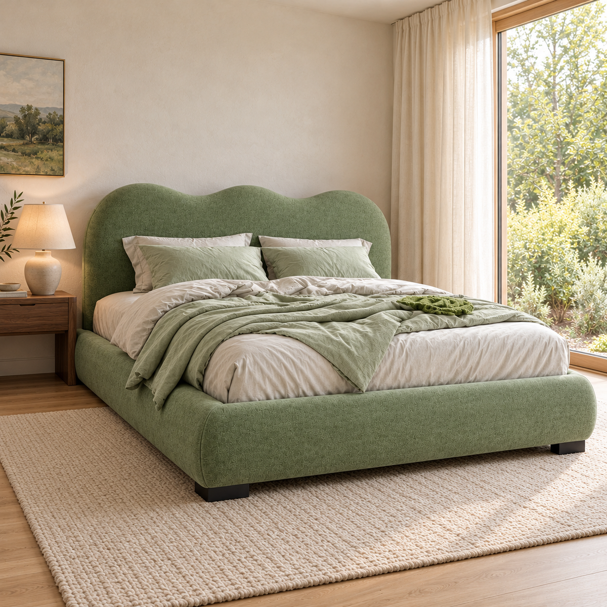 Camille Upholstered Bed with Scalloped Headboard