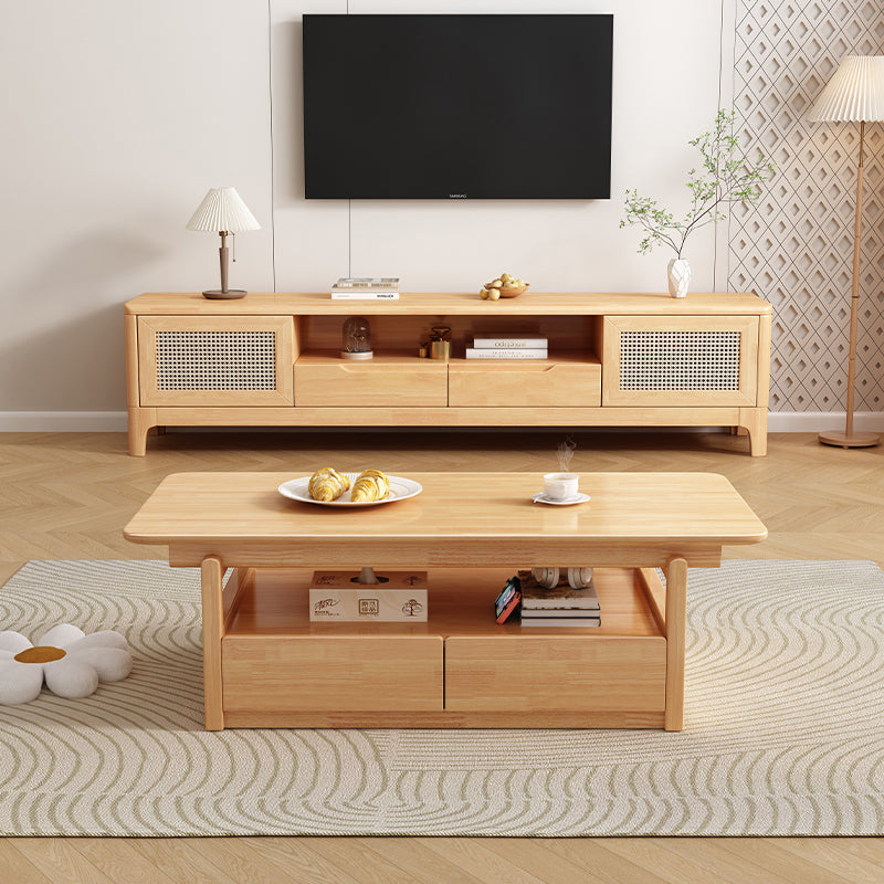 Lagom Rattan Coffee Table & TV Unit Set, Wood image 0