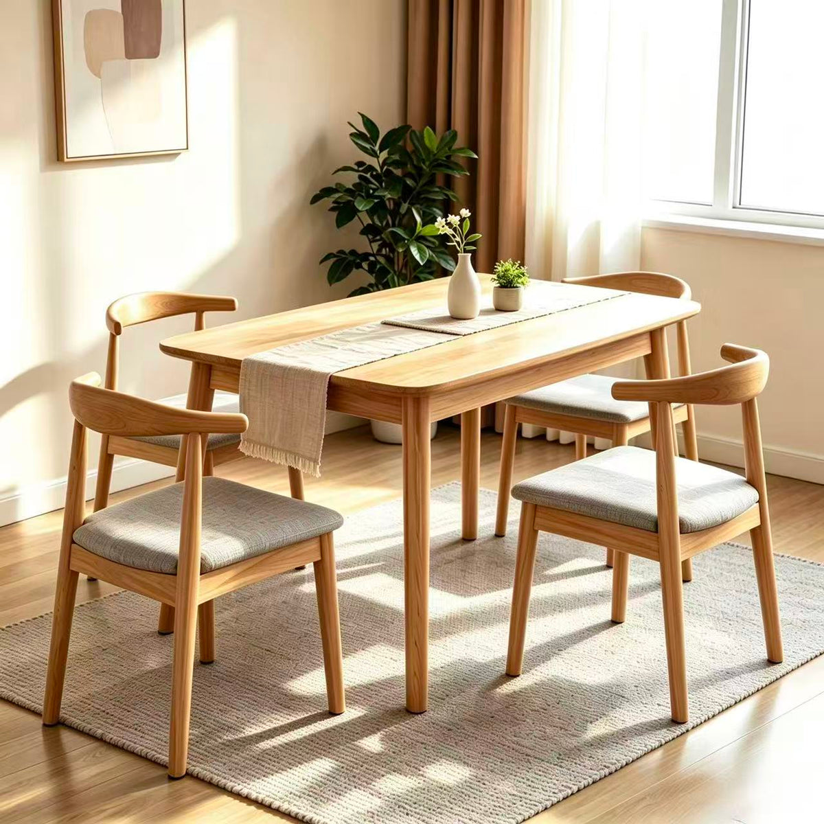 Lagom Soft Curve 1.2m Dining Set with Arc Chairs, Wood