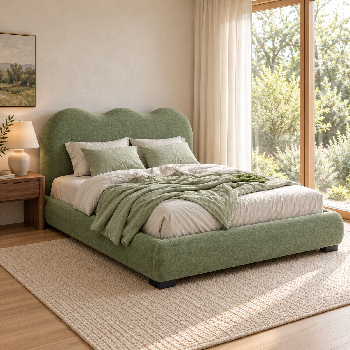 Camille Upholstered Bed with Scalloped Headboard