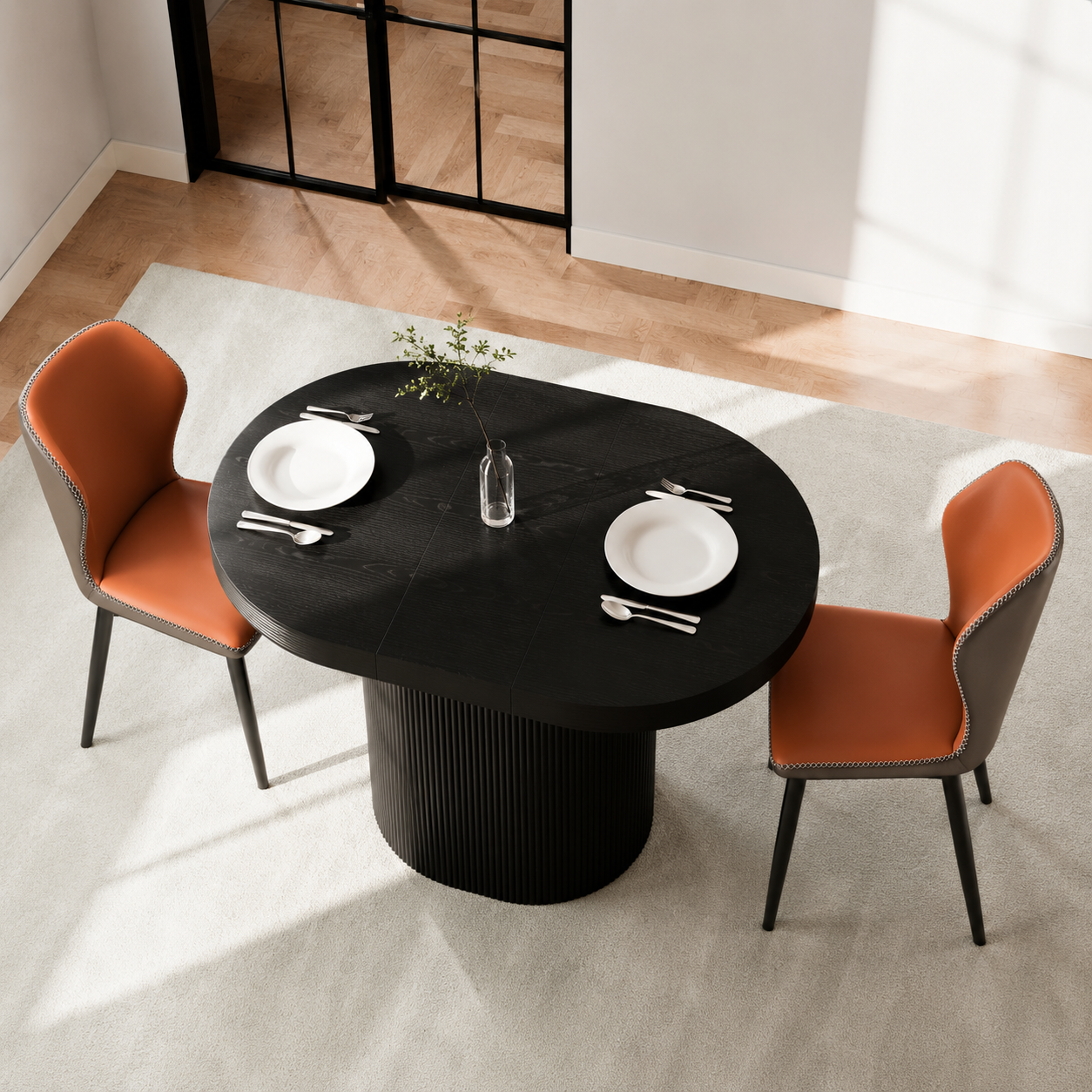 Marlow Modern Oval Extendable Wooden Dining Table – Black, 2–4 Seater, 110–140cm