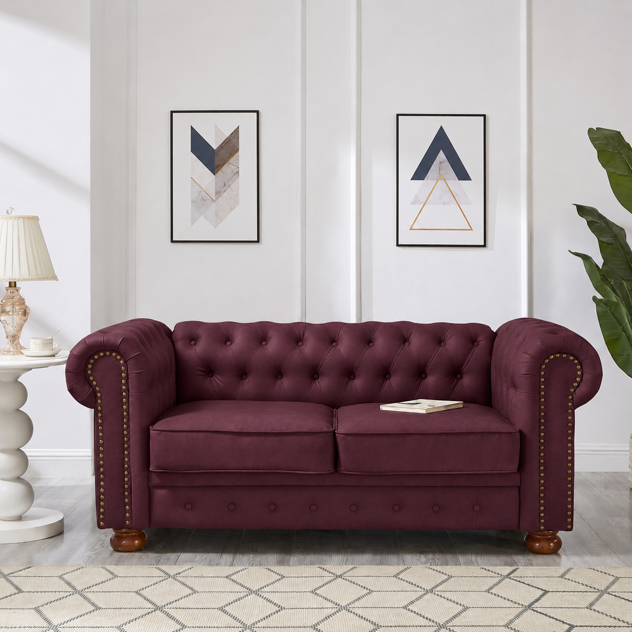 Madison Chesterfield Sofa, Burgundy