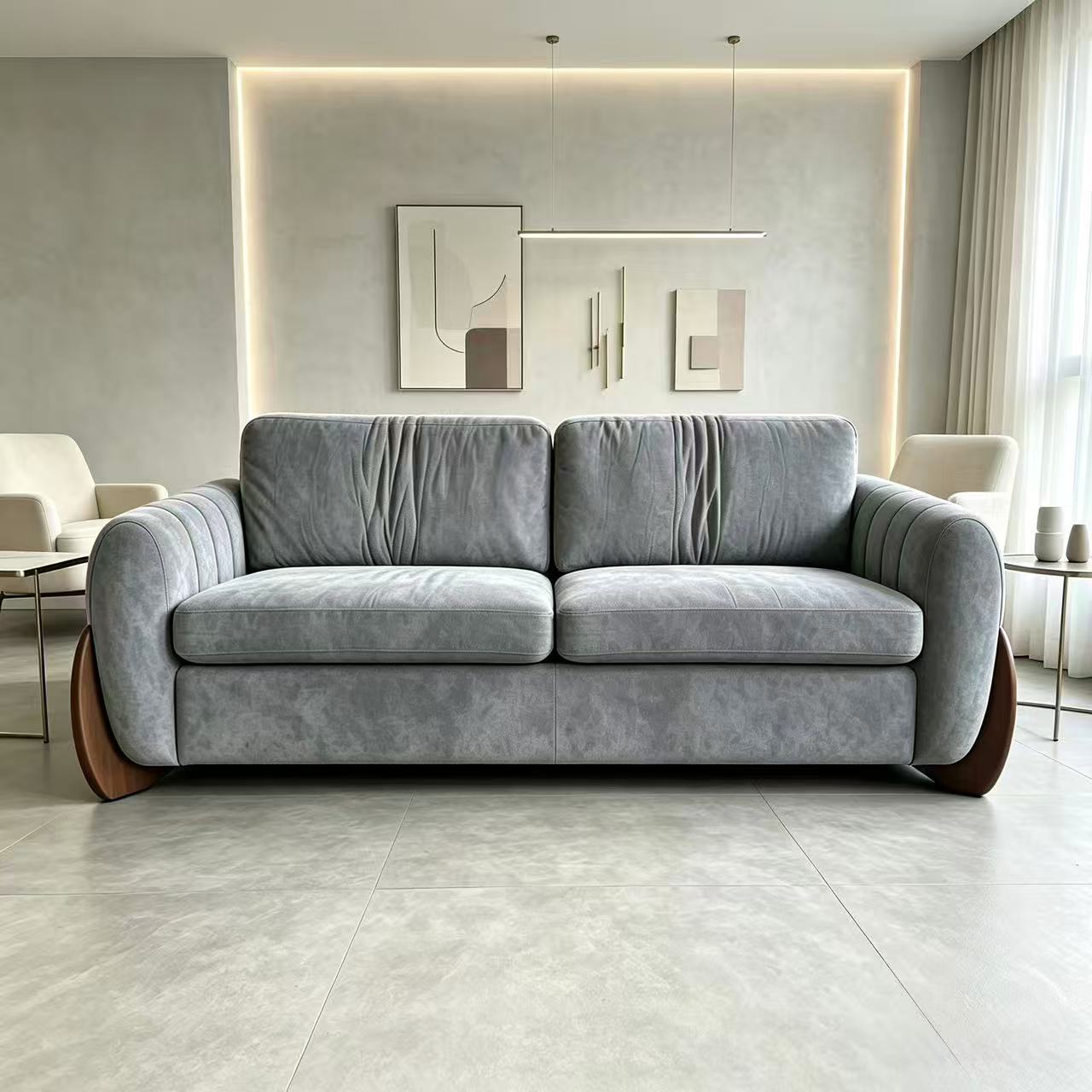 Luna Curved Arm Sofa - Mist Grey