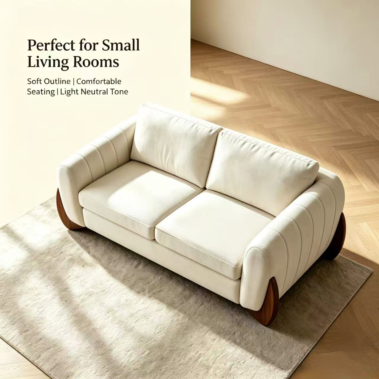 Luna Curved Arm Sofa -Ivory White