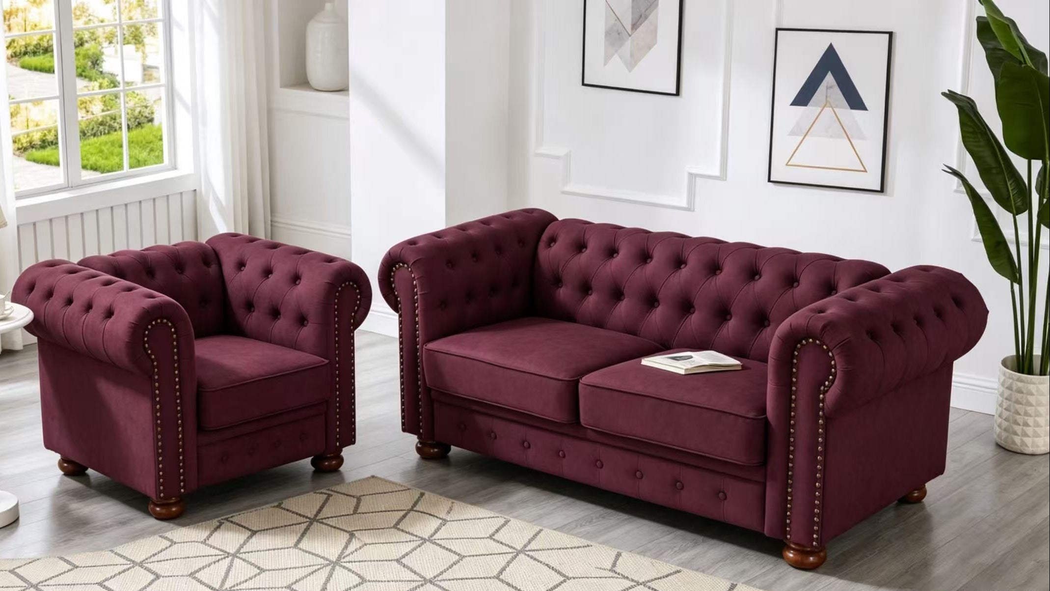 Madison Chesterfield Sofa, Burgundy