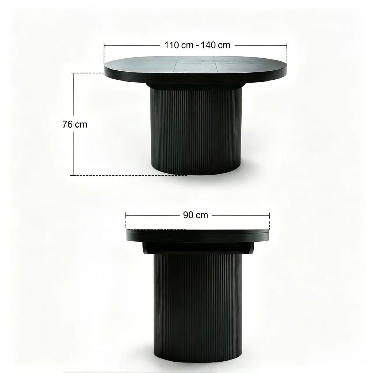 Marlow Modern Oval Extendable Wooden Dining Table – Black, 2–4 Seater, 110–140cm