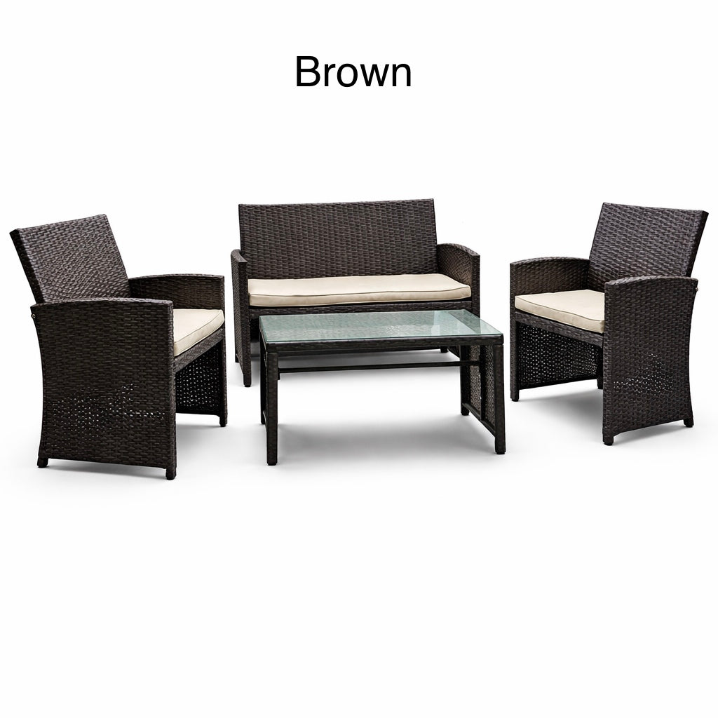 BLACK JAGUAR 4PCS Outdoor Furniture Set Chairs Coffee Table Patio Garden Set - Brown image