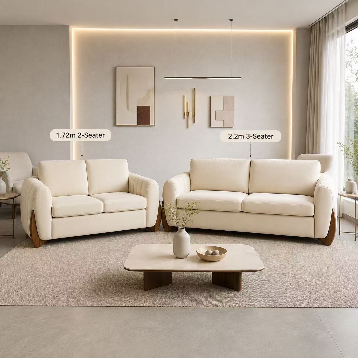 Luna Curved Arm Sofa -Ivory White