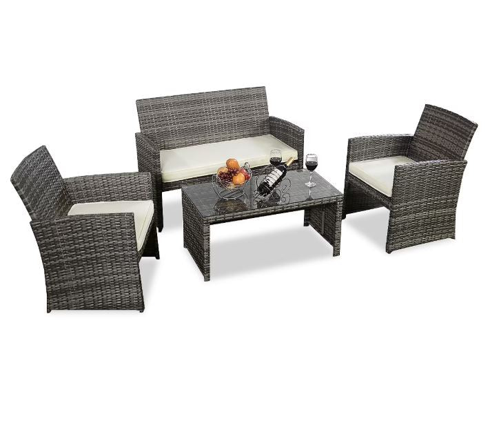 BLACK JAGUAR 4PCS Outdoor Furniture Set Chairs Coffee Table Patio Garden Set image 1