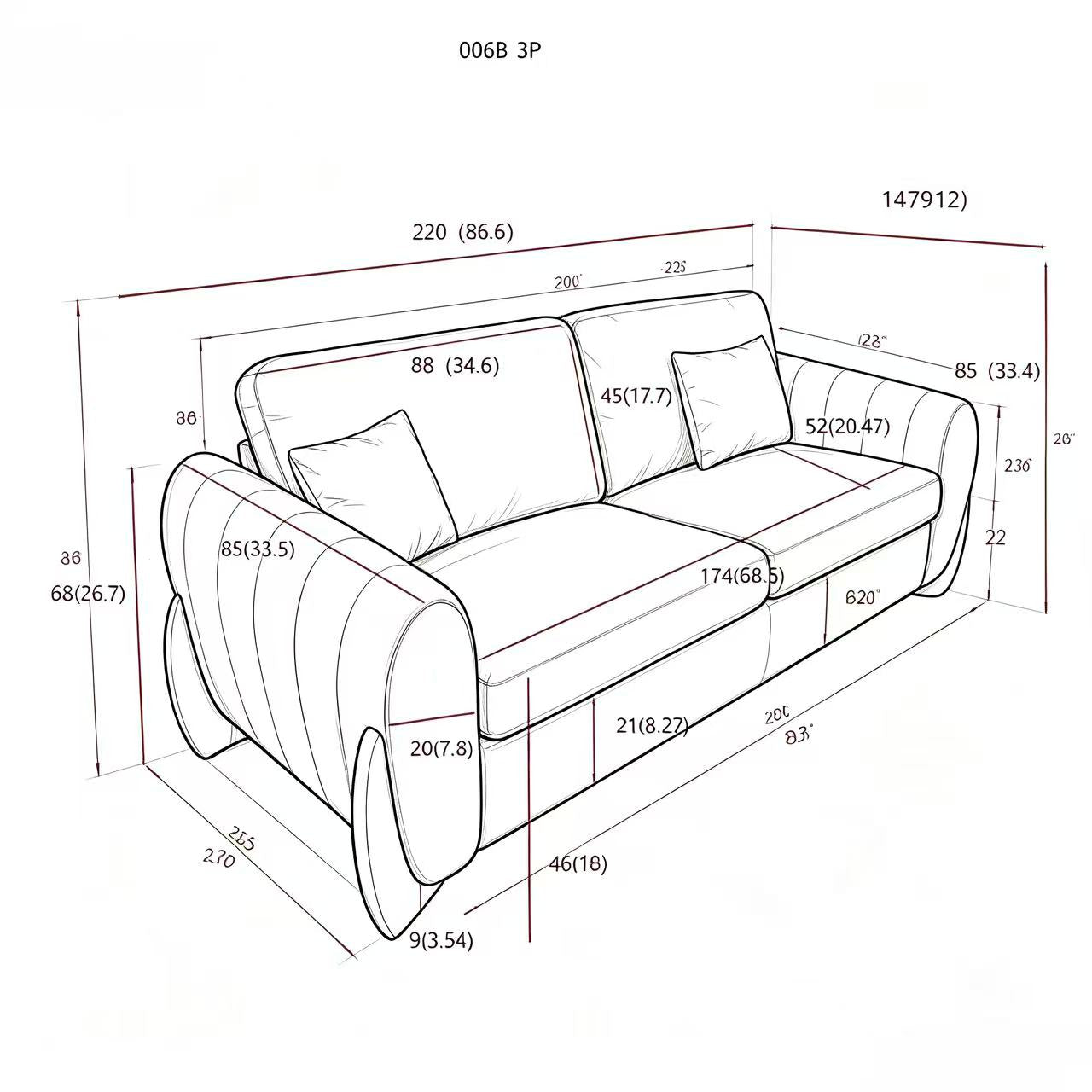 Luna Curved Arm Sofa -Ivory White