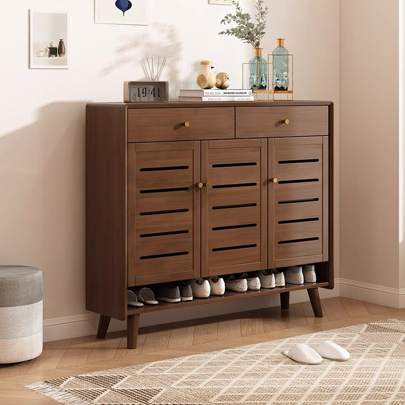 Lagom Breeze Shoe Cabinet, Three-door, Walnut image 0