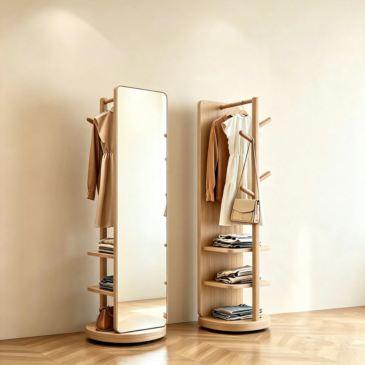 Lagom Rotate Mirror Coat Stand, Wood