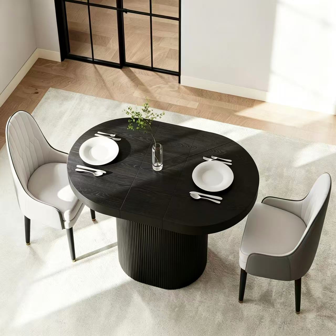 Marlow Modern Oval Extendable Wooden Dining Table – Black, 2–4 Seater, 110–140cm