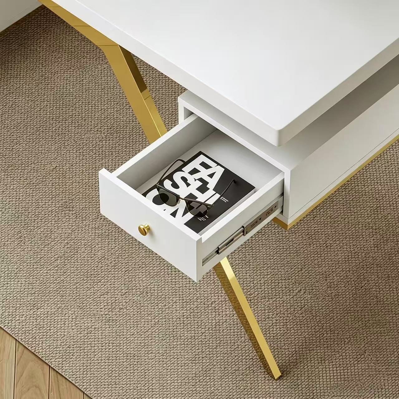 Milo Luxury White Office Desk with Storage