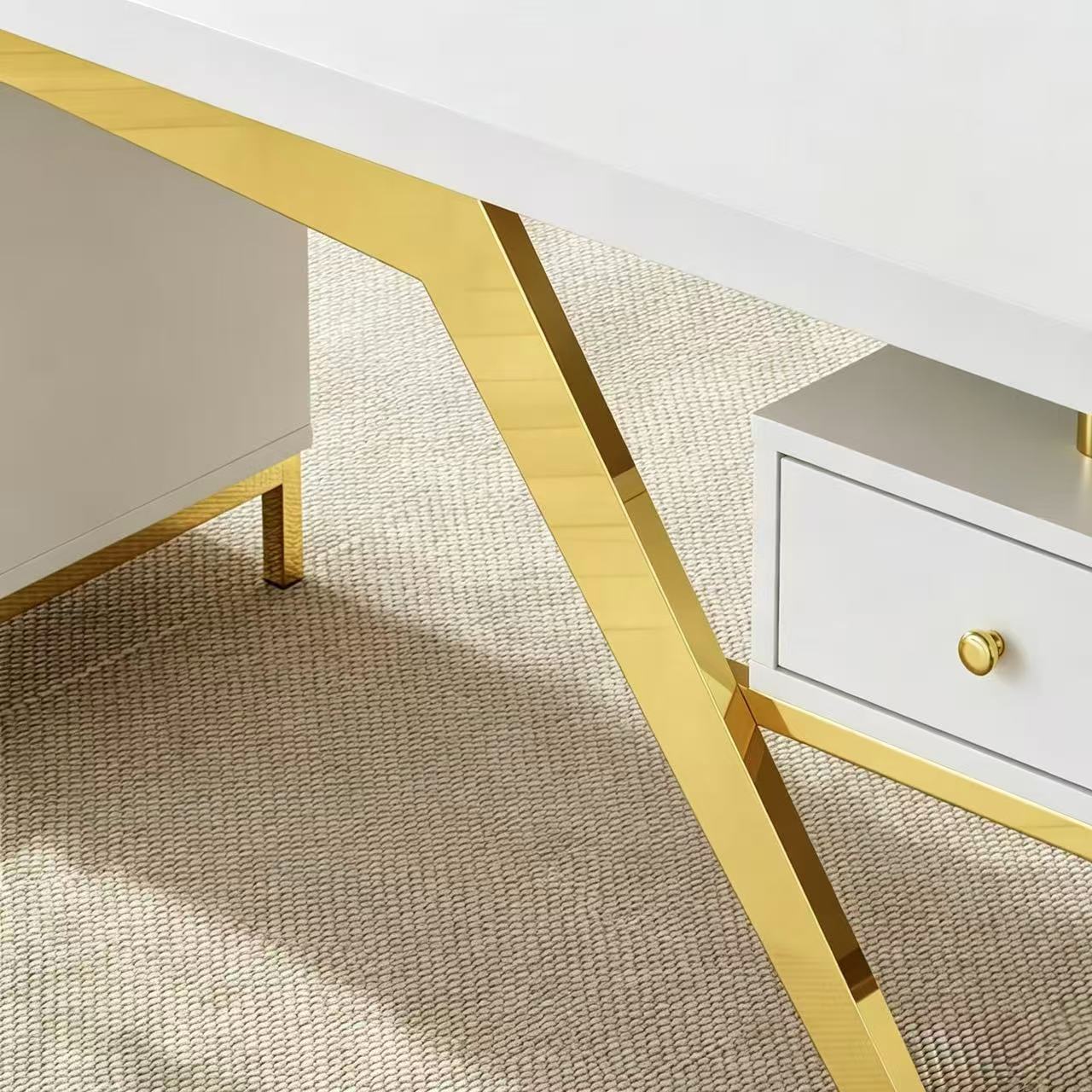 Milo Luxury White Office Desk with Storage