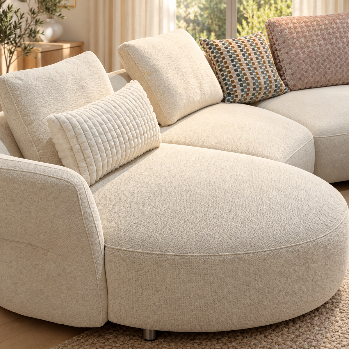 Arlo Modular Sofa with Curved Chaise & Houndstooth Accents