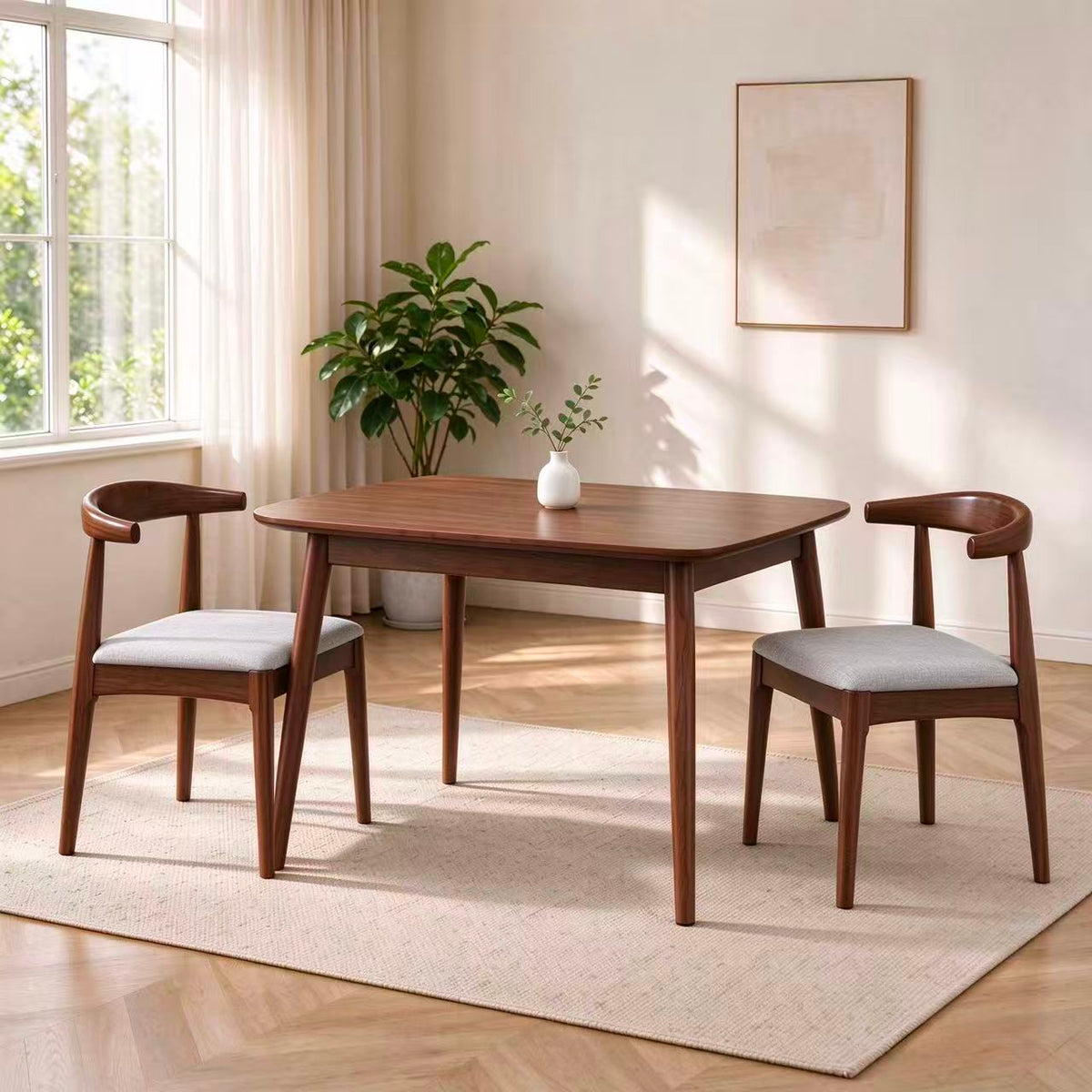 Lagom Soft Curve 1.2m Dining Set with Arc Back Chairs, Walnut