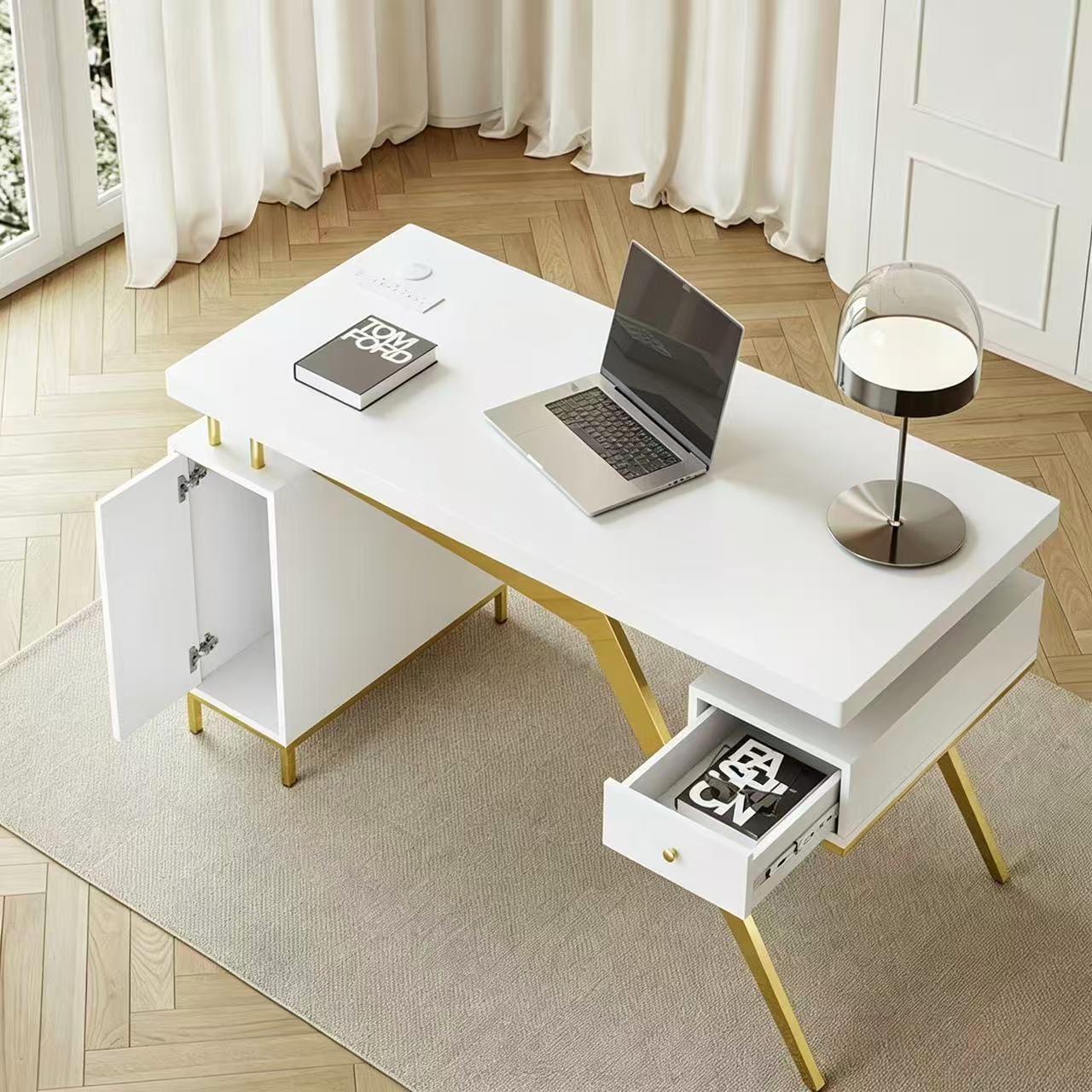 Milo Luxury White Office Desk with Storage