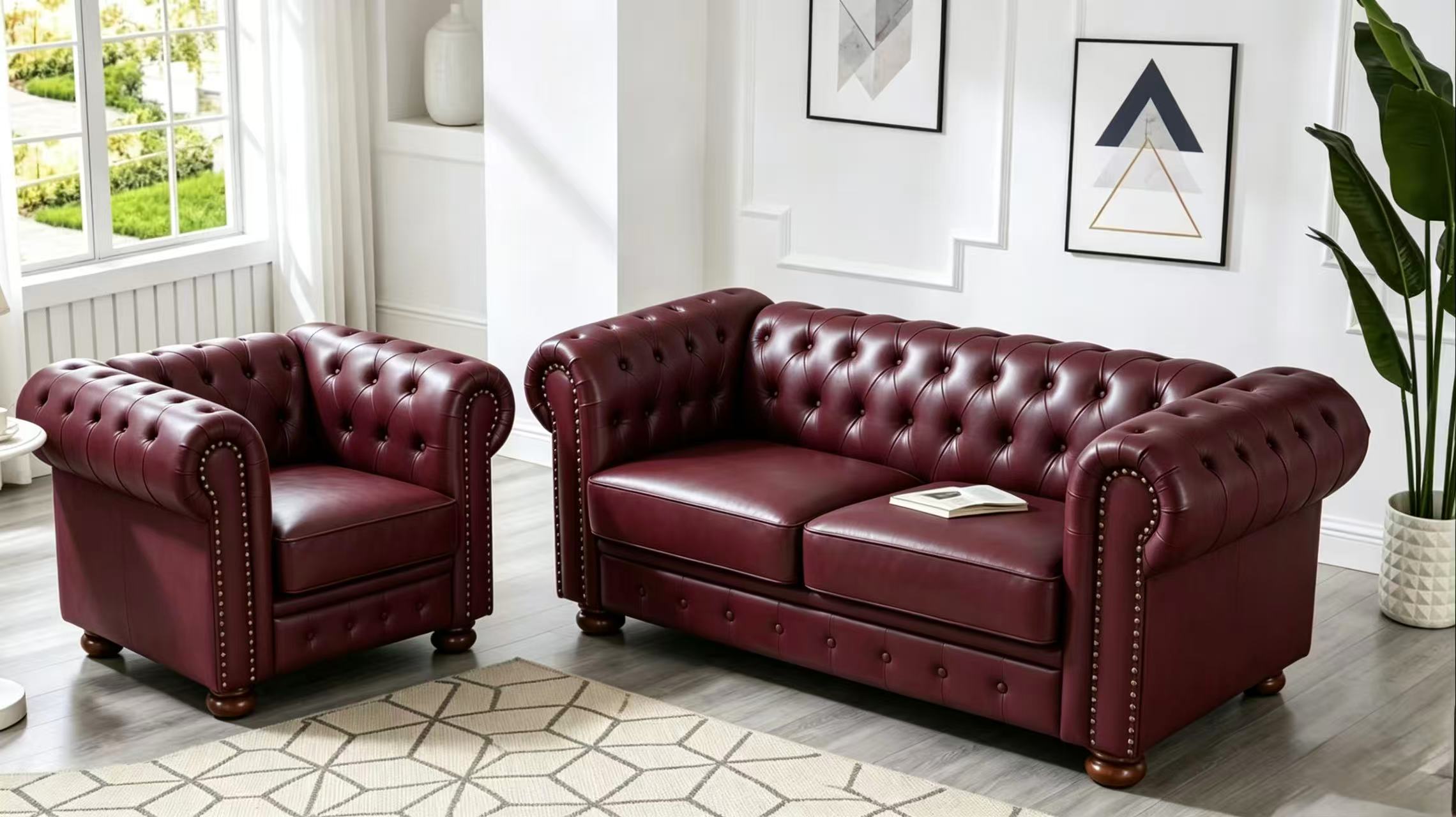 Madison Chesterfield Sofa, Burgundy