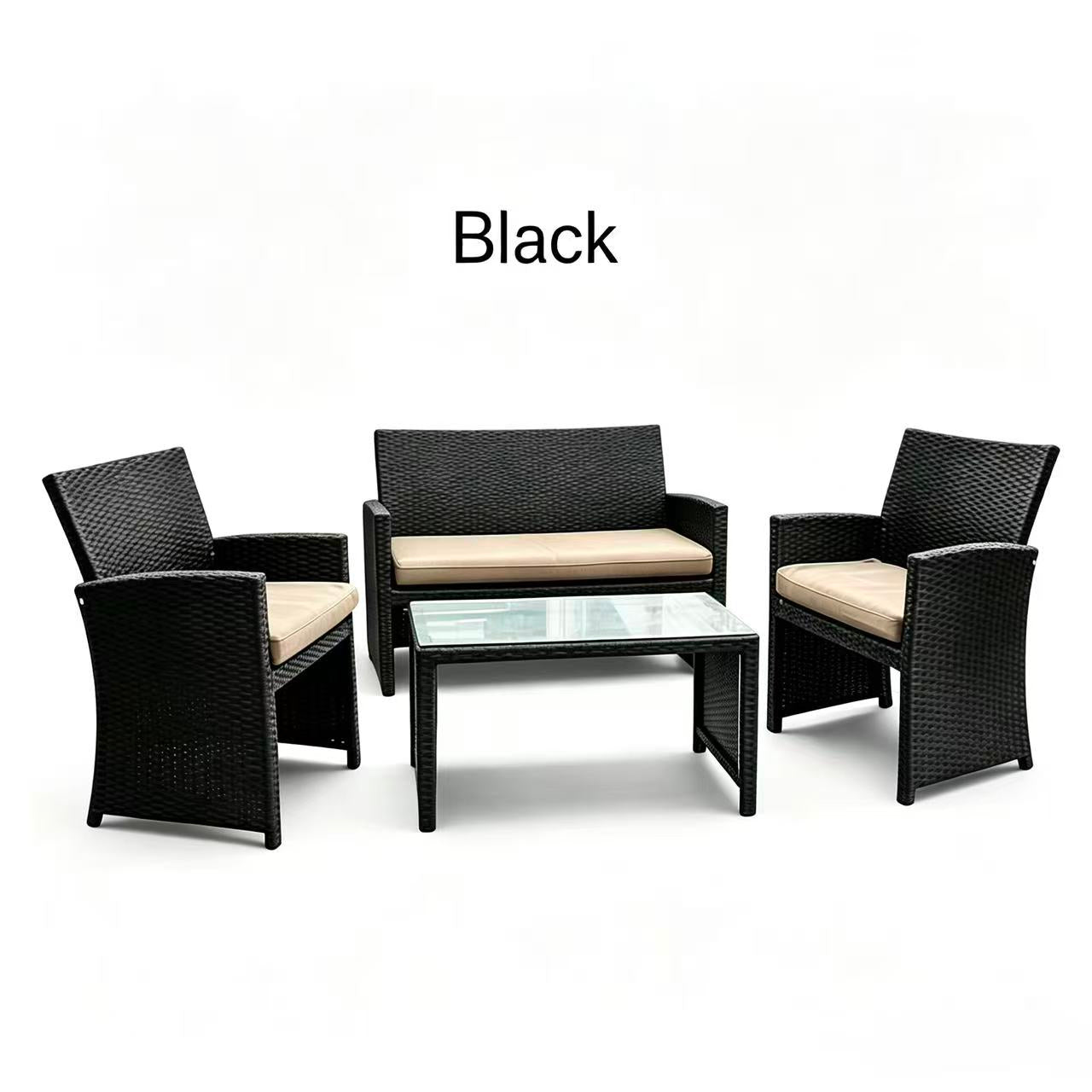 BLACK JAGUAR 4PCS Outdoor Furniture Set Chairs Coffee Table Patio Garden Set