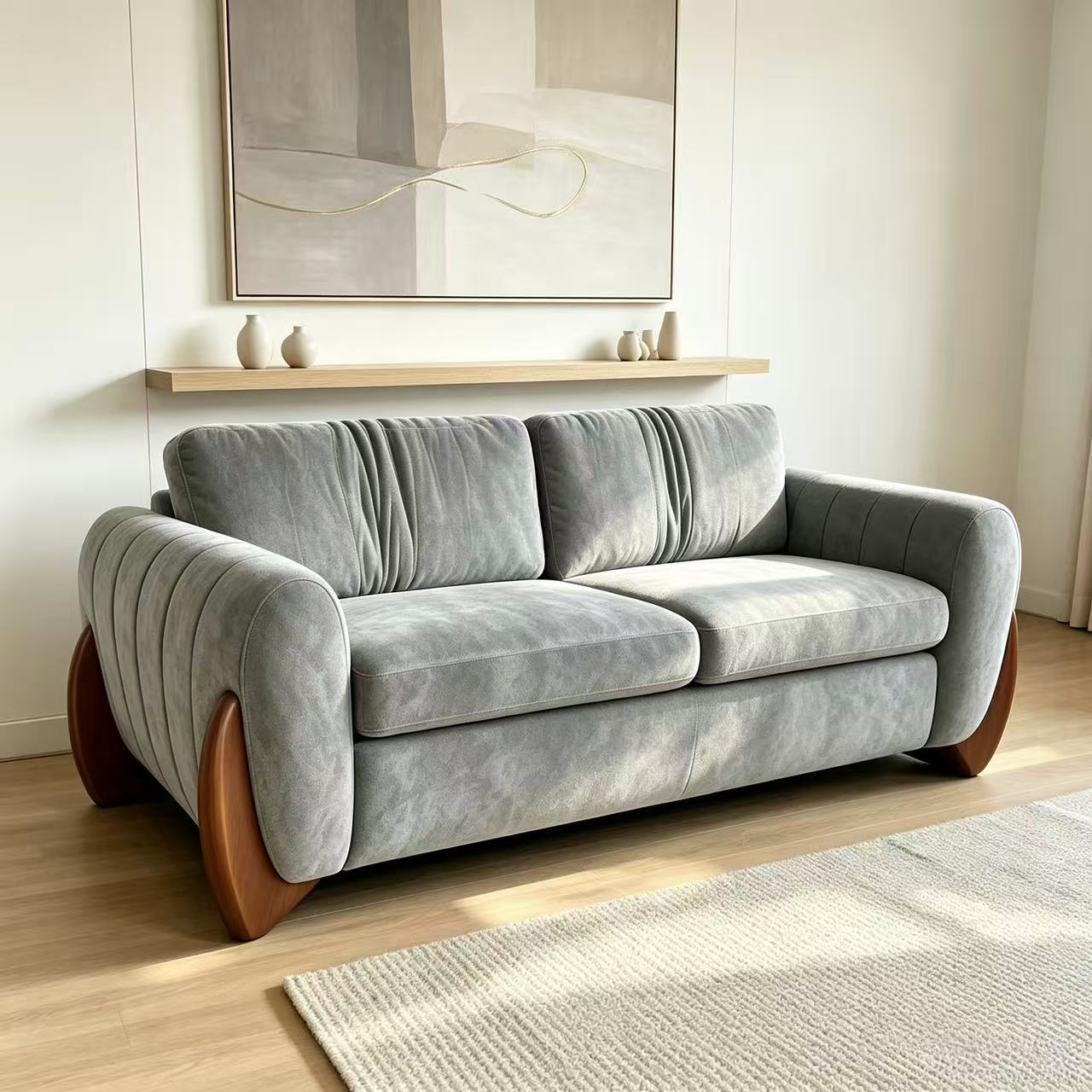 Luna Curved Arm Sofa - Mist Grey