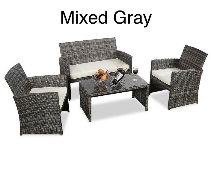 BLACK JAGUAR 4PCS Outdoor Furniture Set Chairs Coffee Table Patio Garden Set - Mix Gray image