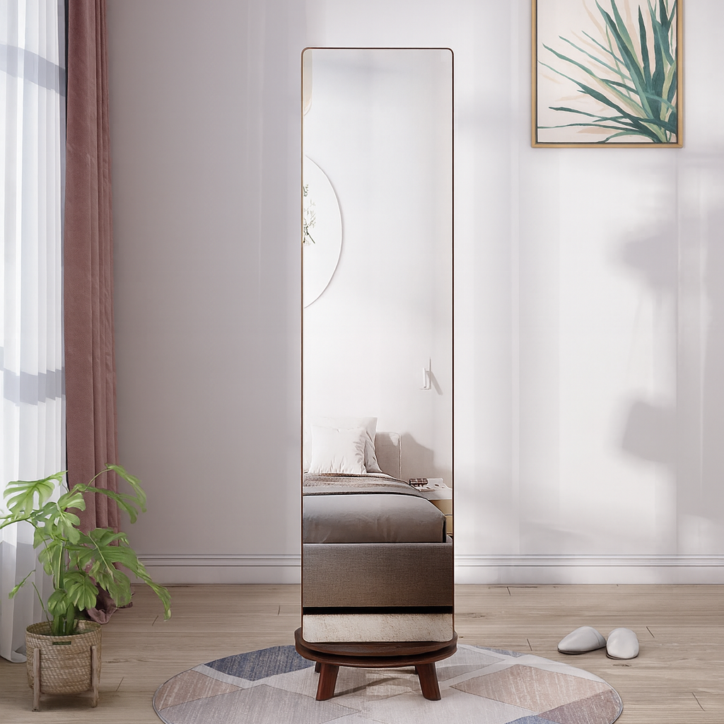 Lagom Rotate Mirror Coat Stand, Walnut image 1