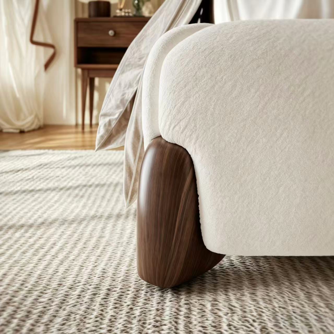 Sora Japandi Sherpa Platform Bed with Thick Upholstered Headboard, Queen