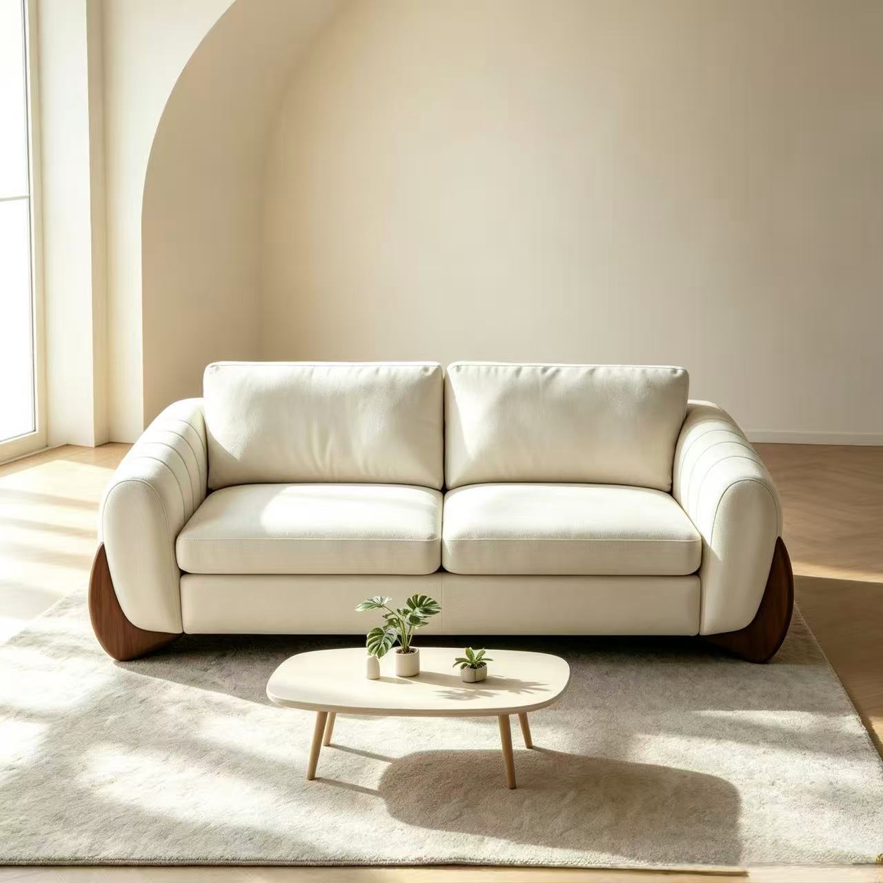 Luna Curved Arm Sofa -Ivory White