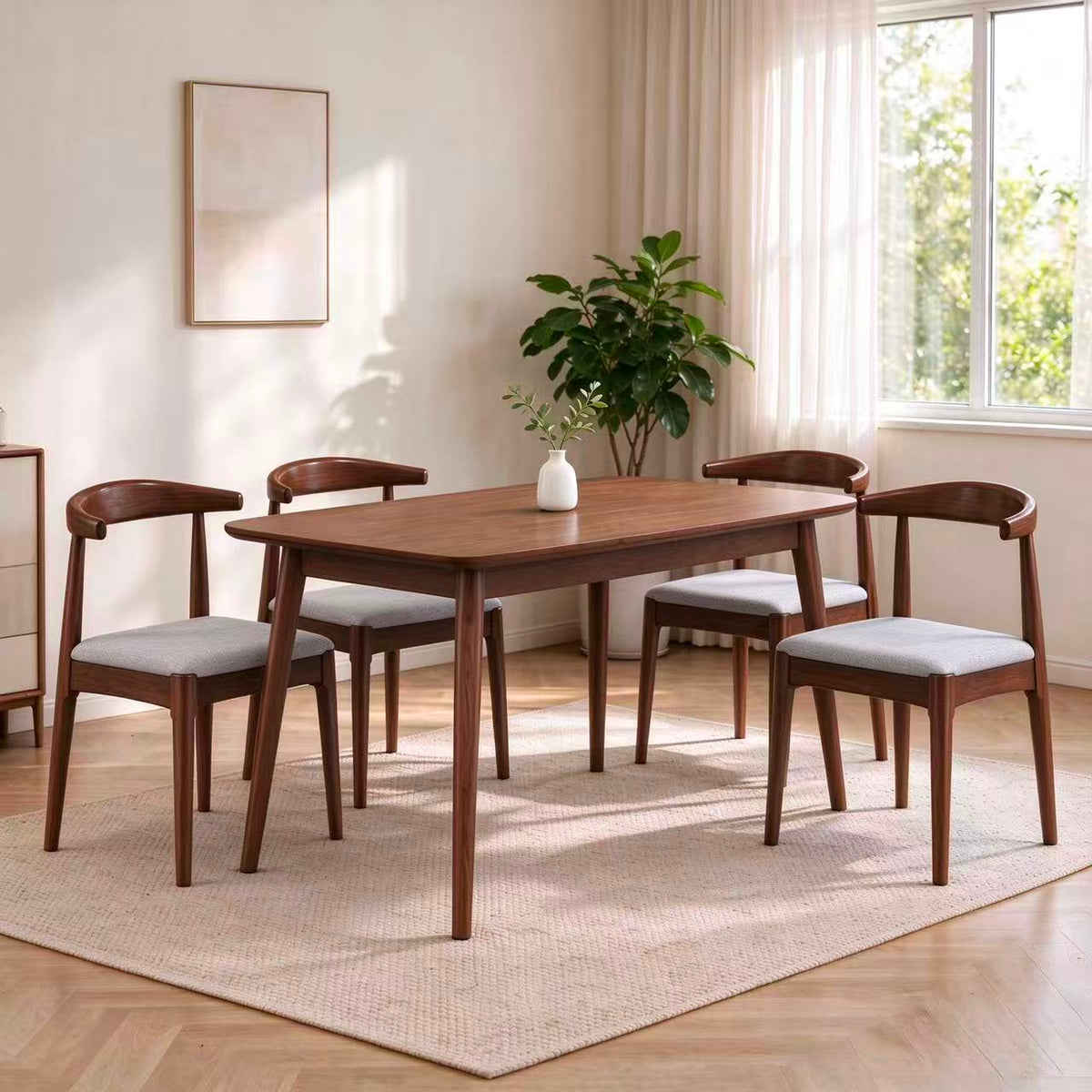Lagom Soft Curve 1.2m Dining Set with Arc Back Chairs, Walnut