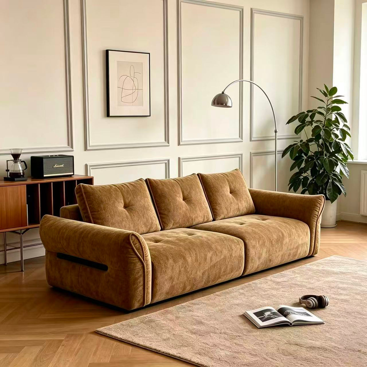 Catria Chenille Sofa with Curved Arms