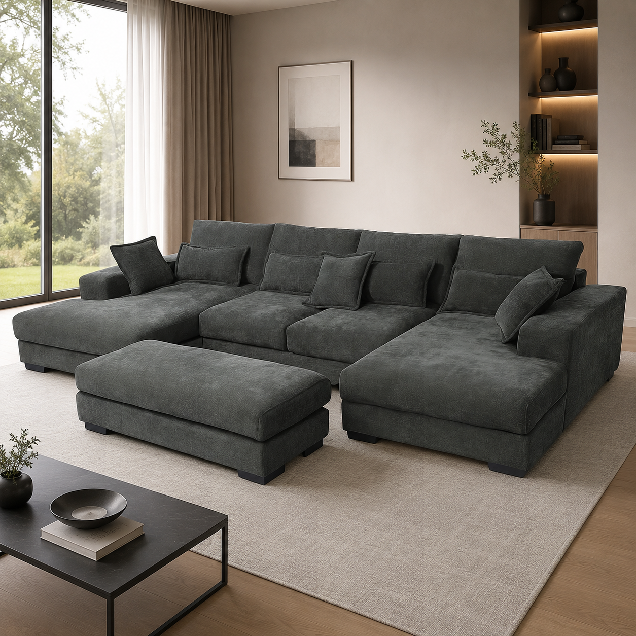 Boston Corner Sofa with Ottoman, Dark Grey