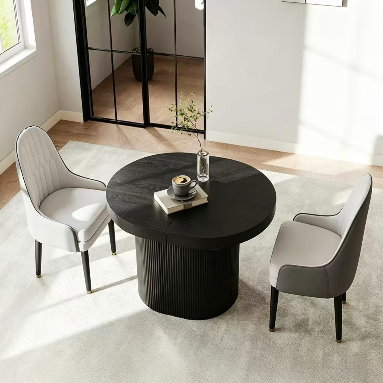 Marlow Modern Oval Extendable Wooden Dining Table – Black, 2–4 Seater, 110–140cm