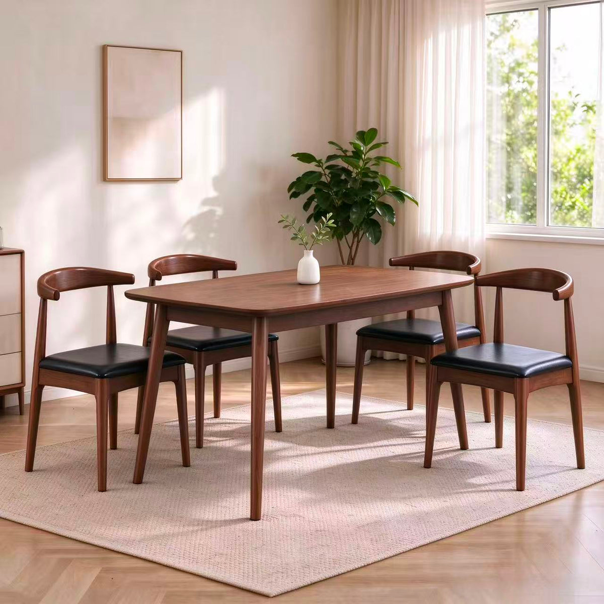 Lagom Soft Curve 1.2m Dining Set with Arc Back Chairs, Walnut