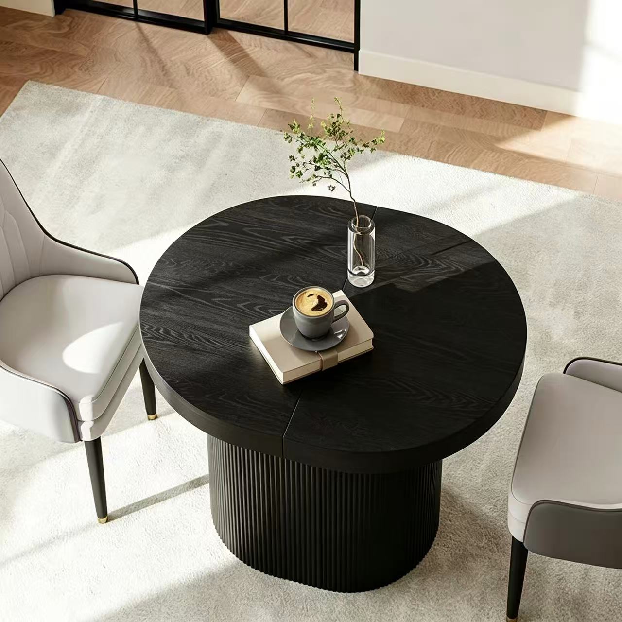Marlow Modern Oval Extendable Wooden Dining Table – Black, 2–4 Seater, 110–140cm