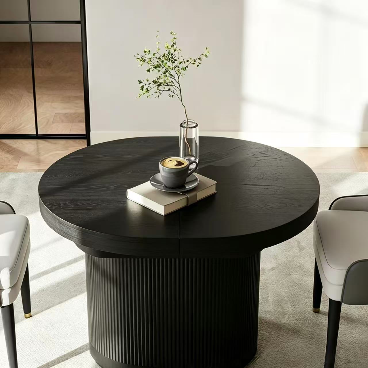 Marlow Modern Oval Extendable Wooden Dining Table – Black, 2–4 Seater, 110–140cm