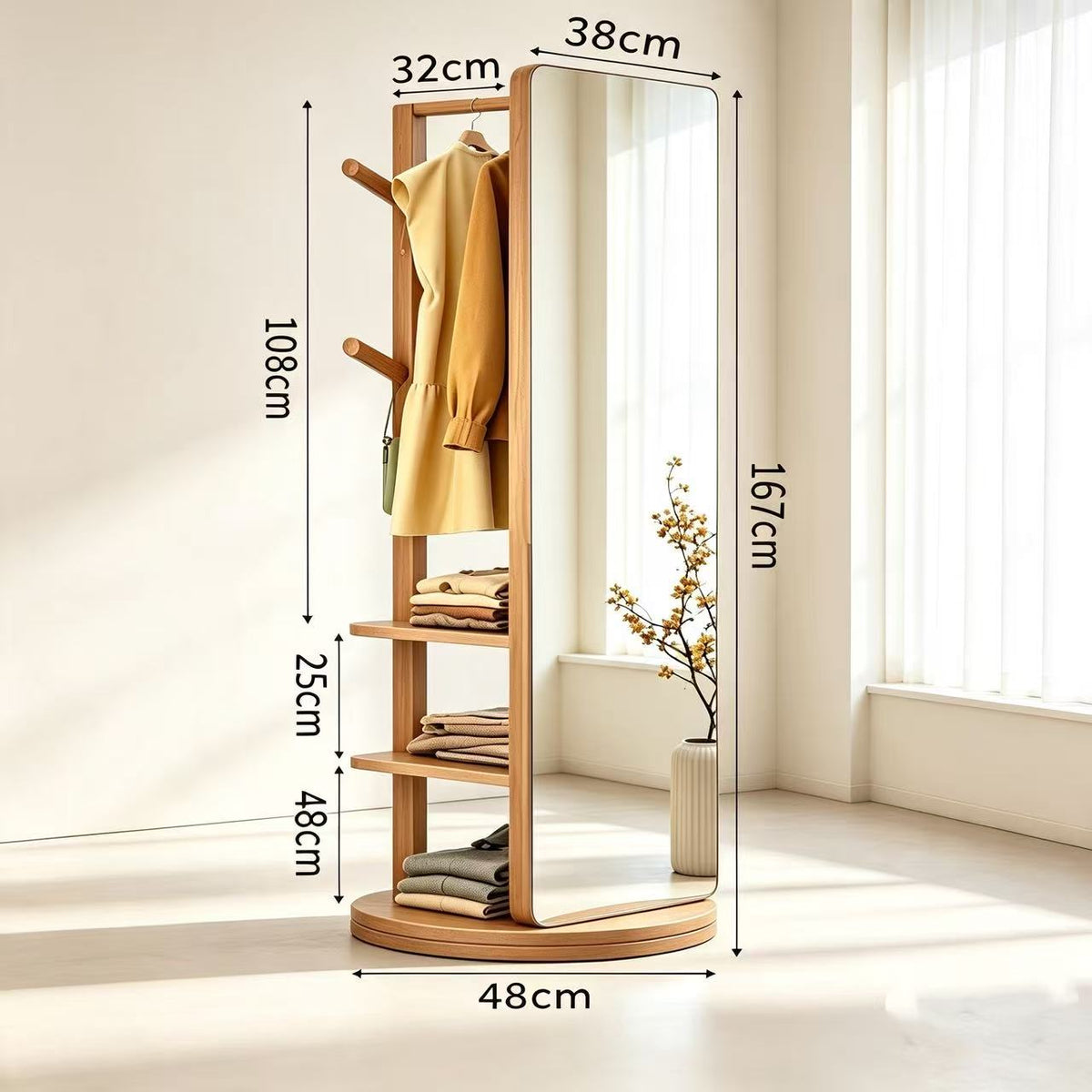 Lagom Rotate Mirror Coat Stand, Wood