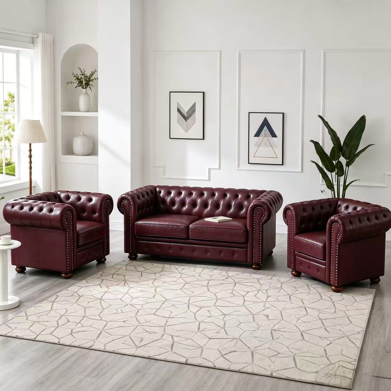 Madison Chesterfield Sofa, Burgundy