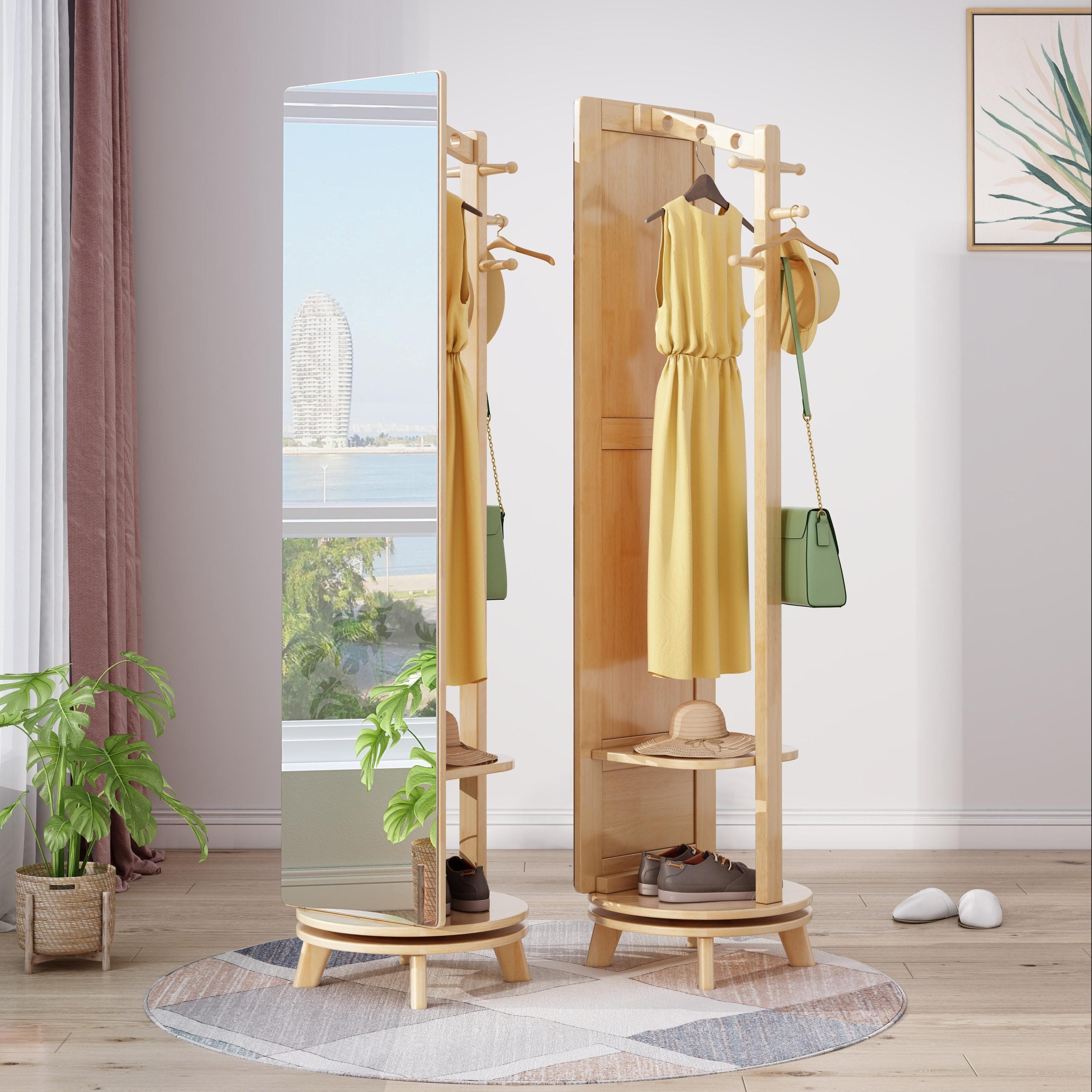Lagom Rotate Mirror Coat Stand, Wood image 0