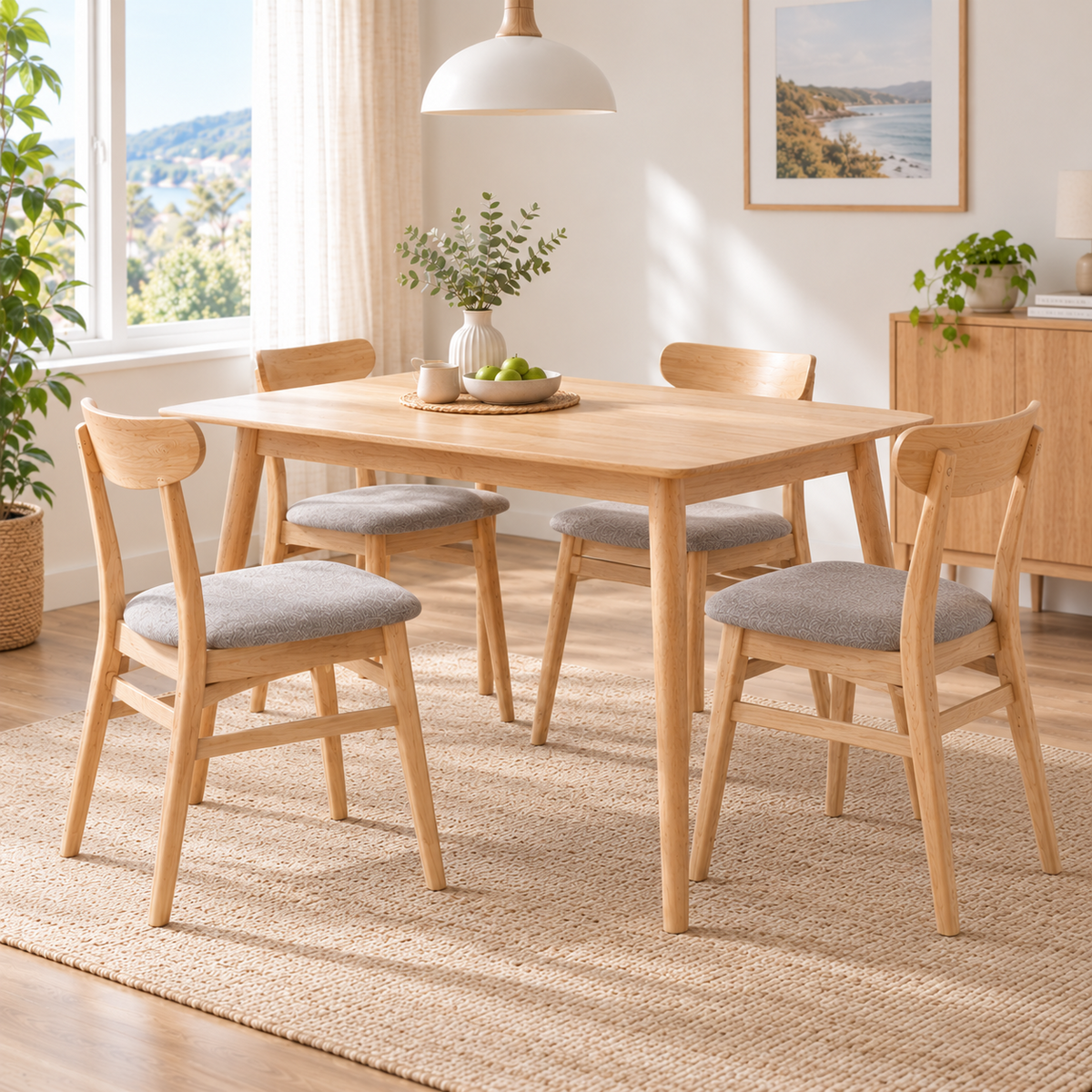 Lagom Soft Curve 1.2m Dining Table with Classic Curve Chairs, Wood